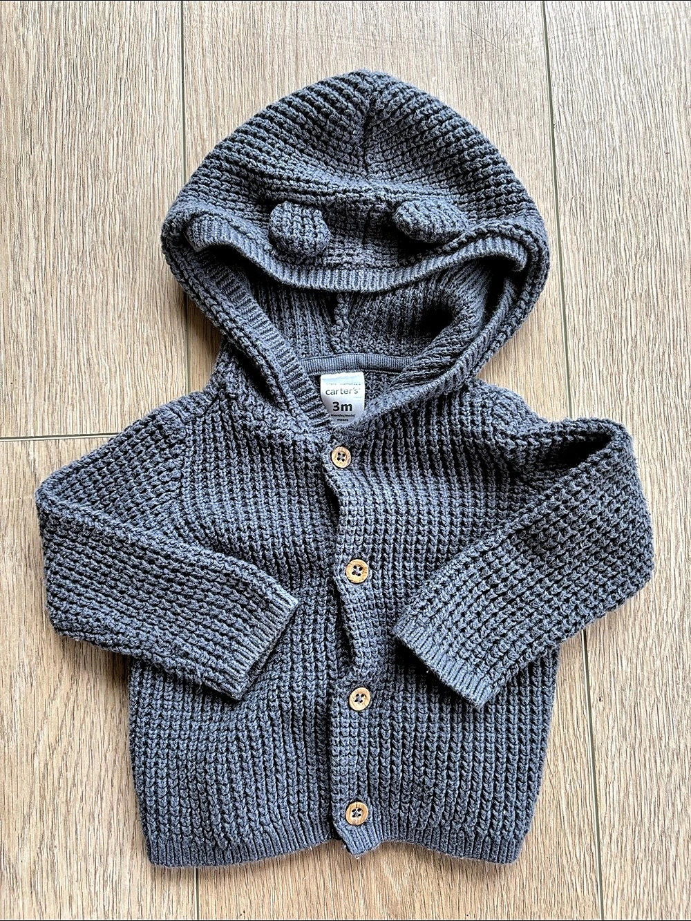 Carter's Baby Bear Sweater Knit Hooded Jacket Knit Hooded Jacket Gray 3 Months